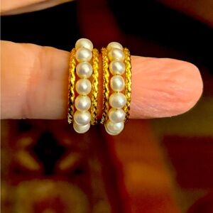 14k gold and pearl hoops